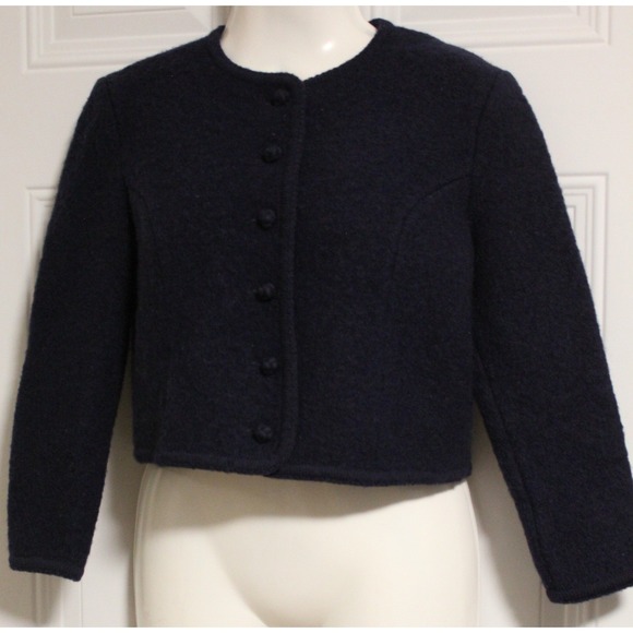 Lands' End Sweaters - Lands' End Navy Blue Boiled Wool Cropped Cardigan Sweater Petite 6 Capsule Twee